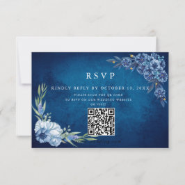 Blue Elegant floral summer wedding RSVP Karte