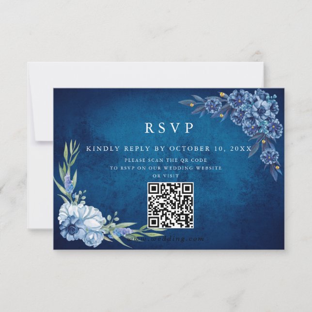 Blue Elegant floral summer wedding RSVP Karte (Vorderseite)