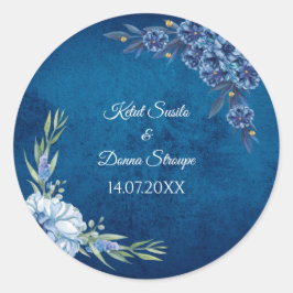 Blue Elegant floral summer wedding Runder Aufkleber