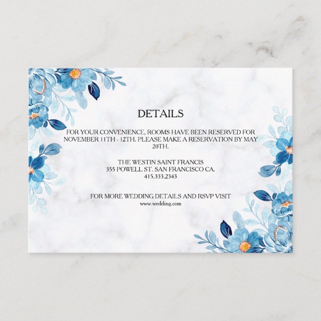 Blue Elegant flower summer wedding Begleitkarte (Vorderseite)