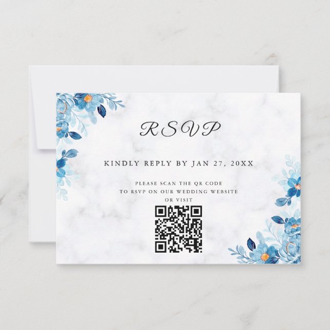 Blue Elegant flower summer wedding RSVP Karte (Vorderseite)