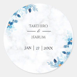 Blue Elegant flower summer wedding Runder Aufkleber