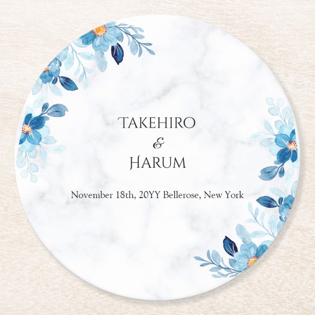 Blue Elegant flower summer wedding Runder Pappuntersetzer (Vorderseite)