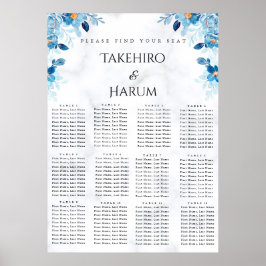 Blue Elegant flower summer wedding seating chart  Poster