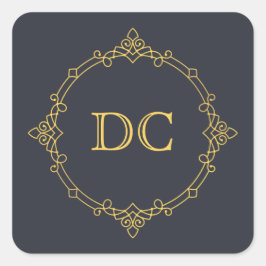 Blue Elegant Gold Design Monogram Quadratischer Aufkleber