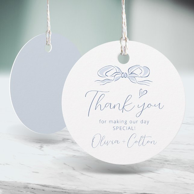 Blue Elegant Hand Drawn Bow Danke Hochzeit Geschenkanhänger (Blue Elegant Hand Drawn Bow Thank You Wedding Favor Tags)