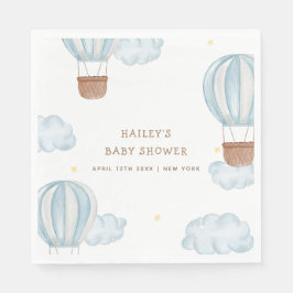 Blue Elegant Hot Air Ballon Cloud Boy Baby Shower Serviette