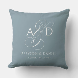 Blue Elegant Initial Script Monogram Wedding Kissen