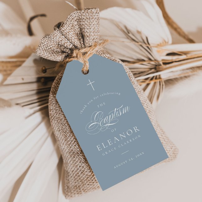 Blue Elegant Kalligraphie Taufe Vielen Dank für Ih Geschenkanhänger (Von Creator hochgeladen)