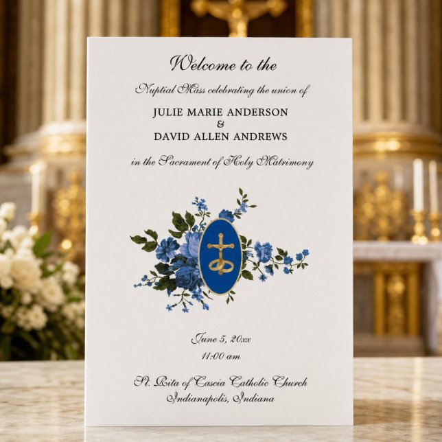 Blue Elegant Katholic Wedding Program Stationery Briefpapier (Von Creator hochgeladen)