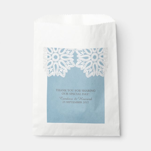 Blue Elegant Lace Favor Bags Geschenktütchen (Vorderseite)