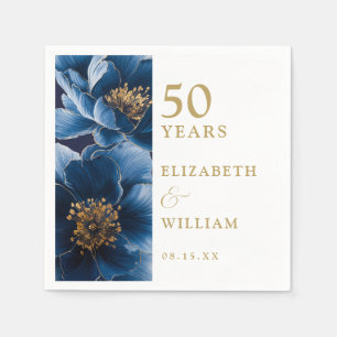 Blue Elegant Modern Floral 50 Jahre Jubiläum Serviette