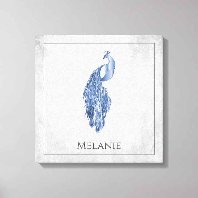 Blue Elegant Peacock Canvas Print Leinwanddruck (Vorderseite)