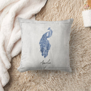 Blue Elegant Peacock Throw Kissen