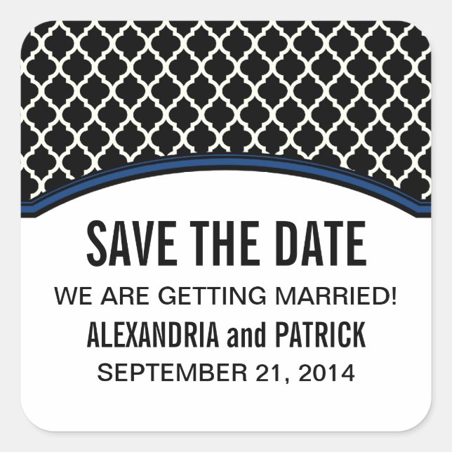 Blue Elegant Quartierfolie Save the Date Stickers (Vorderseite)