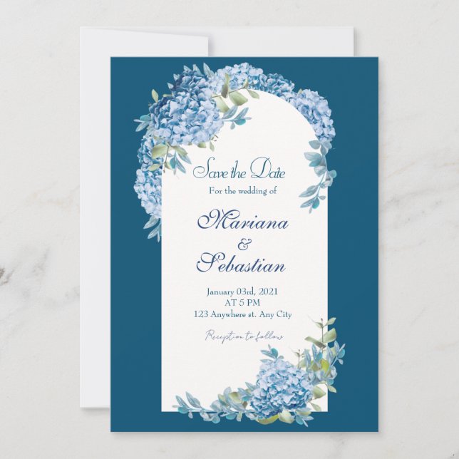 Blue Elegant Rustikal Einfaches Elegantes Design Save The Date (Vorderseite)