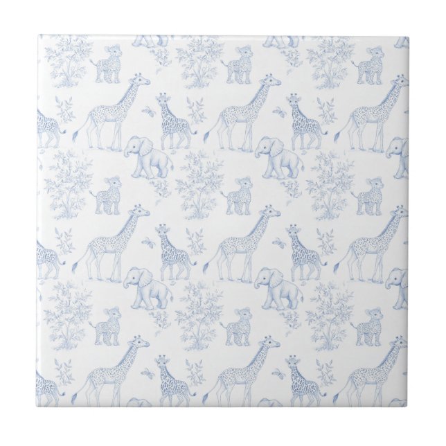 Blue Elegant Safari Toile Vintage Design Fliese (Vorderseite)