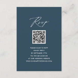 Blue Elegant Script Minimalistisch QR Wedding RSVP Begleitkarte