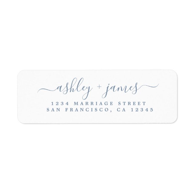 Blue Elegant Script Wedding Return Address Label (Vorne)