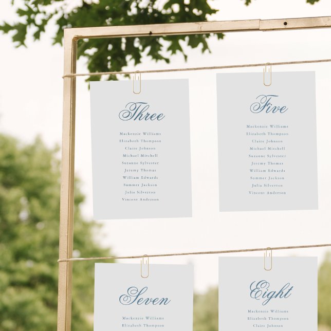 Blue Elegant Seating Chart Card Klassisches Skript Einladung (Von Creator hochgeladen)