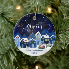 Blue Elegant Snow House Baby's First Christmas Keramik Ornament