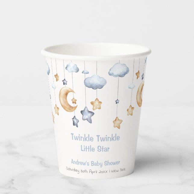 Blue Elegant Twinkle Twinkle Baby Dusche Pappbecher (Vorderseite)