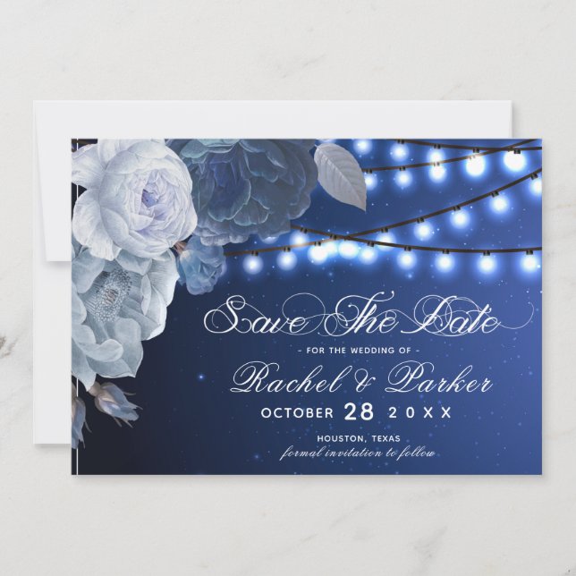 Blue Elegant Wedding Save The Date (Vorderseite)
