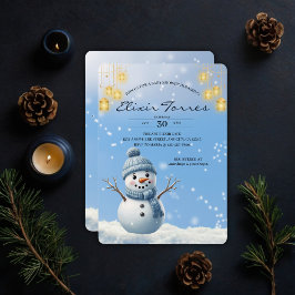Blue Elegant Whimsical Winter Snowman Baby Dusche Einladung