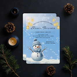 Blue Elegant Whimsical Winter Snowman Baby Dusche Einladung