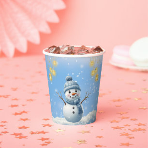Blue Elegant Whimsical Winter Snowman Baby Dusche Pappbecher