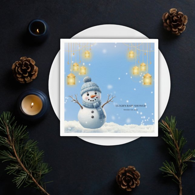 Blue Elegant Whimsical Winter Snowman Baby Dusche Serviette (Von Creator hochgeladen)