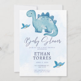 Blue elegante Babydusche Einladung niedlicher Dino