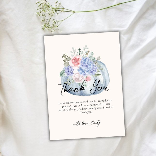 Blue Elegante Blume Pumpkin Fall Baby Dusche Dankeskarte (Blue Elegant Flower Pumpkin Fall Baby Shower Thank You Card)