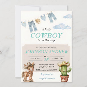 Blue Elegante Cowboy Baby Dusche Einladung