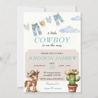 Blue Elegante Cowboy Baby Dusche Einladung