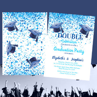 Blue Elegante Double Celebration Graduation Party Einladung