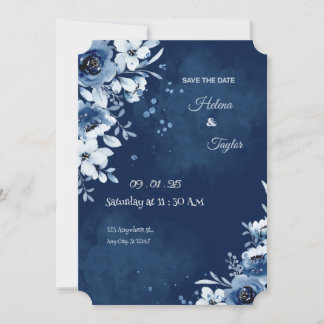 Blue Elegante Hochzeit Save the Date Einladung