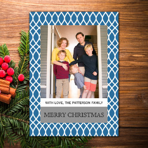 Blue Elegante Lattice Holiday Foto Flat Card Feiertagskarte