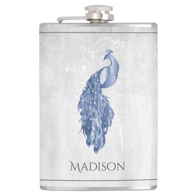 Blue Elegante Peacock Flask Flachmann (Vorderseite)