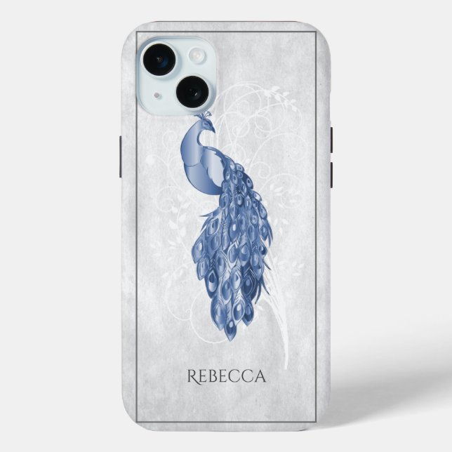Blue Elegante Peacock Personalisiert Case-Mate iPhone Hülle (Rückseite)