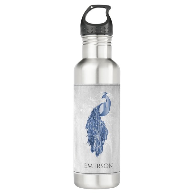 Blue Elegante Peacock Personalisiert Edelstahlflasche (Vorderseite)