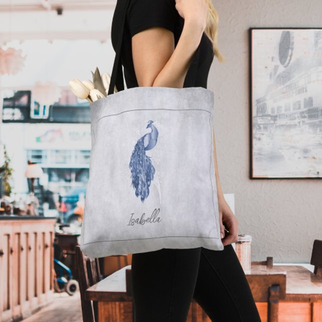 Blue Elegante Pfau Personalisiertes Tessin (Blue Elegant Peacock Personalized Tote Bag)