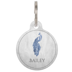 Blue Elegante Pfau Round Pet Tag Haustiermarke