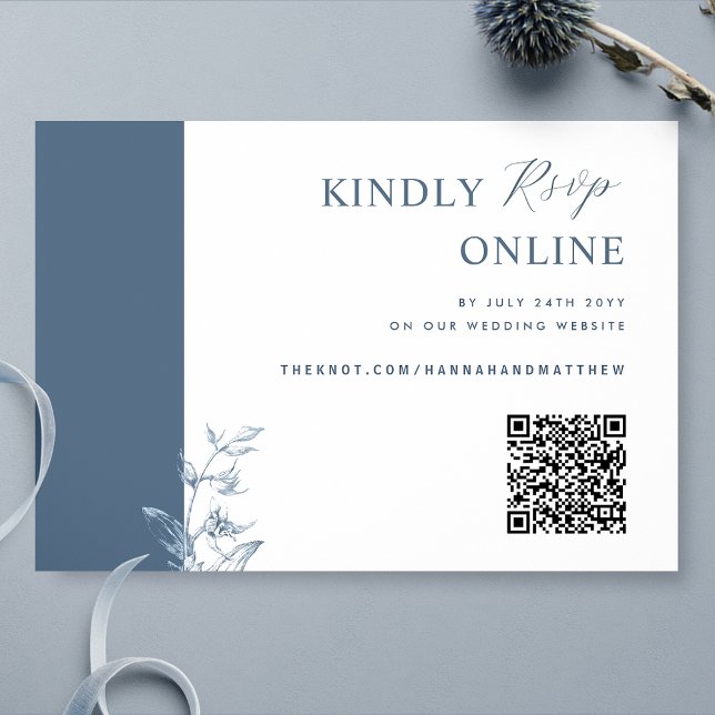 Blue Elegante QR Code UAWG Wedding Enclosure Car Begleitkarte (Von Creator hochgeladen)