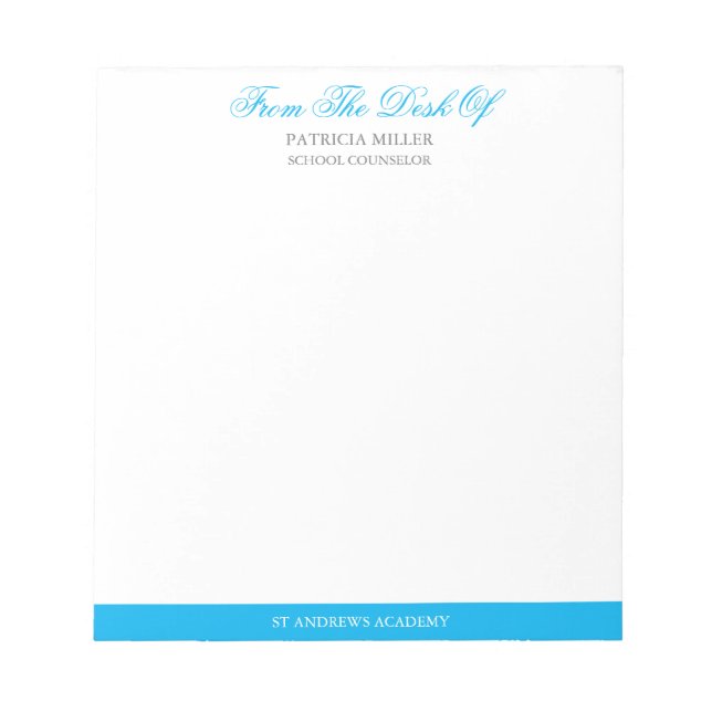 Blue Elegante Script Note from School Counselor Notizblock (Vorderseite)