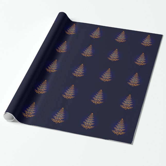 Blue Elegante Weihnachtsbaum Wrapping Paper Geschenkpapier (Ungerollt)