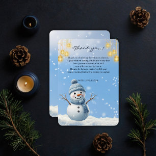 Blue Elegante Whimsical Winter Schneemann Baby Sho Dankeskarte