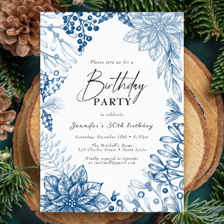 Blue Elegante Winter Weihnachten Geburtstagsparty Einladung