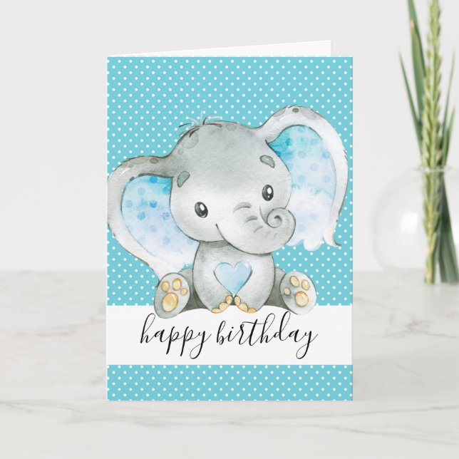 Blue Elephant 1. Geburtstag Baby Boy Karte (Vorderseite)
