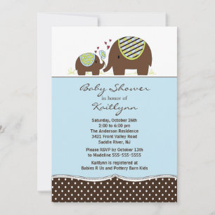 Blue Elephant & Baby Boy Baby Dusche Einladung